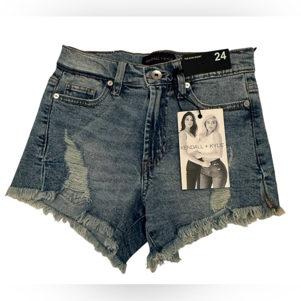 Kendall & Kylie Distressed Blue Jean Shorts - Picture 8 of 16